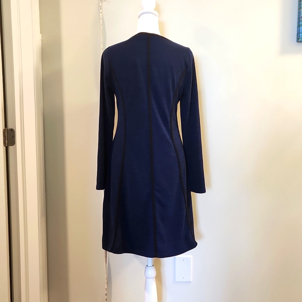 Neesha~ Long-sleeved Panel Trimmed Dress Navy Blue and Black Size M - Picture 5 of 5